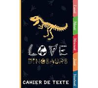 Cahier de texte scolaire 17x22 cm,Papier Seyes Grands Carreaux, onglets hebdomadaires pour se repérer facilement - format pratique pour les cartables -thème dinosaure