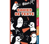 Cahier de texte scolaire thème fantôme Halloween, 17x22 cm,Papier Seyes Grands Carreaux, onglets hebdomadaires pour se repérer facilement - format pratique pour les cartables