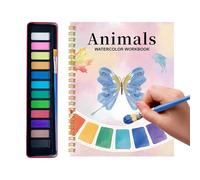 Cahier de travail aquarelle, livre de peinture pour débutant avec 12 couleurs, sketchpad convivial avec pinceau, outil d'art créatif pour les scolarisation des élèves à domicile, fournitures