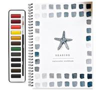 Cahier De Travail Aquarelle,Wate Rcolor Lot De 12 Cahiers D'Aquarelle Pour Enfants Avec Instructions,12 Couleurs Avec Pinceau,Cahier D'Art Et De Peinture Pour animal, Fleurs (Bord de mer)