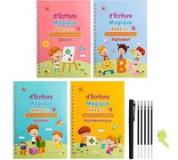 Cahier D'Écriture Arabe Magique Réutilisable, Effacement Gratuit, Rainure 3D, Apprentissage Des Nombres/Alphabet, Pratique Des Mathématiques, Livre Magique De Calligraphie Pour Enfants, 4 Livres,