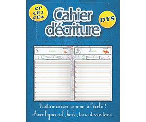 Cahier d'écriture cursive DYS: Apprentissage des lettres de l'alphabet avec lignes en couleurs - Idéal pour enfants dyspraxique - CP CE1 CE2