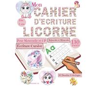 CAHIER D'ÉCRITURE LICORNE: AU GRAND FORMAT (22x28 cm) de 130 PAGES .