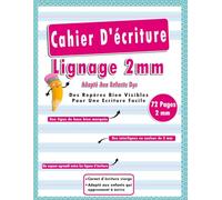Cahier D'écriture Lignage 2 mm Adapté Aux Enfants Dys: 72 Pages Vierges Avec Réglure 2mm Pour Apprendre À Écrire Les Lettres Et Les Chiffres. ( Grand Format )