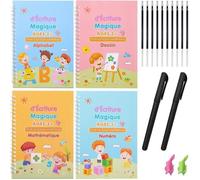 Cahier d'écriture - Magique - Apprendre à écrire - 4 pages réutilisables - Pour enfants - Calligraphie française