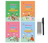 Cahier D'Écriture Montessori Arabe Anglais Français Allemand 4 Livres Cahier De Calligraphie Magique Pour Enfants Cahiers D'Écriture Manuscrite Réutilisables Rainurés Français 4 Livres Taille U