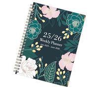 Cahier d'écriture, planificateur annuel - Agenda épais A5 avec motif floral à - Bloc-notes anglais Juillet 2025-juin 2026 pour croquis professionnels Prise de notes journalière