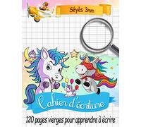 Cahier d'écriture seyes 3mm (Grands Carreaux) - Licorne: Cahier d'écriture vide grand format avec 120 pages vierges pour apprendre à écrire les ... brillante avec licornes mignons | séyès 3mm |