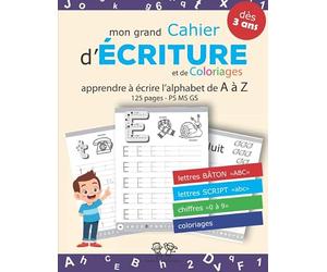 Cahier d'écriture: v1-2 Maternelle ps ms gs | Lettre bâton et script + chiffres avec Coloriages | cahier de vacances petite section grande section| cahier d'activité de 3 à 5 ans | crème