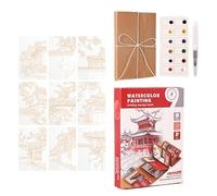 Cahier d'exercices aquarelle avec peintures - Kit de dessin | Mini kit de voyage aquarelle | pour étudiants, amateurs, débutants, voyageurs, café, parc, voyages, randonnée, camping