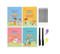 Cahier d'exercices - Calligraphie - Enfant - Réutilisable - 4 Livres - 2 Stylos Magiques