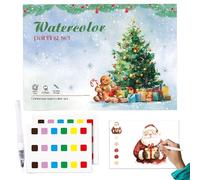 Cahier d'exercices d'aquarelle - Ensemble de peinture de Noël avec pinceau | 20 illustrations de vacances, livre d'art adapté aux débutants | Activité créative relaxante d'hiver pour la maison, les