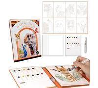 Cahier d'exercices d'aquarelle pour adultes débutants - Livre de coloriage prédessiné avec 12 peintures aquarelle de couleurs et 1 pinceau rechargeable