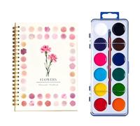 Cahier d'exercices d'aquarelle pour débutants, ensemble de peinture aquarelle 12 couleurs avec pinceau, livre d'entraînement pour débutants pour enfants (fleurs)