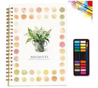 Cahier d'exercices d'aquarelle pour débutants, livres d'aquarelle, scènes de nature, loisirs créatifs, avec ensemble de peinture de 12/18/24 couleurs avec pinceau (D, 18 couleurs)