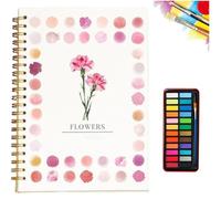 Cahier d'exercices d'aquarelle pour débutants, livres d'aquarelle, scènes de nature, loisirs créatifs, avec ensemble de peinture 12/24 couleurs avec pinceau (H, 24 couleurs)