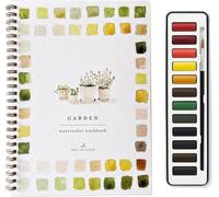 Cahier d'exercices de peinture aquarelle de 12 couleurs avec fournitures pour débutants - Carnet d'exercices avec pinceaux pour enfants et adultes (jardin)