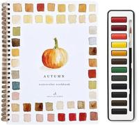Cahier d'exercices de peinture aquarelle de 12 couleurs avec fournitures pour débutants - Carnet d'exercices avec pinceaux pour enfants et adultes (automne)