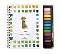 Cahier d'exercices de peinture aquarelle de 12 couleurs avec fournitures pour débutants - Carnet d'exercices avec pinceaux pour enfants et adultes (animaux)