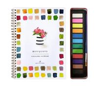 Cahier d'exercices de peinture aquarelle de 12 couleurs avec fournitures pour débutants - Carnet d'exercices avec pinceaux pour enfants et adultes (bouquets)