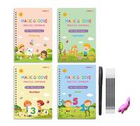 Cahier d'exercices d'écriture réutilisable pour enfants, avec stylo à encre décolorée, aide à la prise en main, papier beige épais, reliure spirale, pour enfants de 3 à 8 ans, lot