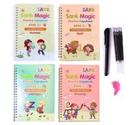 Cahier D'exercices Magiques 3d Réutilisables Pour Enfants 0-10, 4 Livres + Stylo, Autocollants D'écriture, Calligraphie, Chiffres Anglais, Lettres, Jouets Montessori