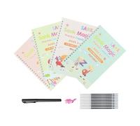 Cahier d'exercices pour enfants Sank - Cahier d'exercices pour écriture cannelée en lot de 4 avec encre évanescente, ensemble d'alphabet et d'écriture mathématique réutilisable pour Bam