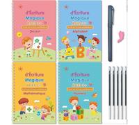 Cahier Écriture Française,4 Livres Cahier De Pratique Magique,Calligraphie Cursive Enfant,1 Stylo,5 Recharges,1 Correcteur de Prise