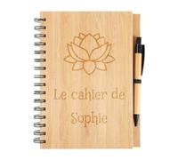 Cahier en bois personnalisé A5 - Carnet à spirale avec couverture rigide gravée texte - Bloc note original et écologique