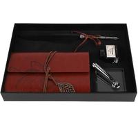 Cahier En Cuir Rétro Avec Stylo Plume Et Bouteille D'encre Ensemble Boîte De Pour Les Amis, Les Fammilles, Les Enseignants Etc(Noir)