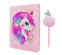 Cahier en peluche licorne,journal magique Cyiecw pour filles joli cahier pelucheux licorne 160 pages pour écrire et dessiner des (Rose)