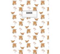 Cahier: Grand format A4 - 120 pages lignées - Motif forêt avec animaux et biche sourire aux lèvres.