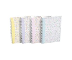 Cahier Oxford Flowers B5 petits carreaux 5mm margés 120 pages reliure spirale couverture carte rigide coloris assortis