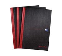 Cahier Oxford relié à couverture rigide noir et rouge Format A4 Lot de 3 a4