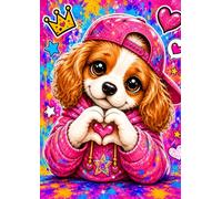 Cahier petits carreaux A4 - 100 pages - STREET ART - CHIEN - CAVALIER KING CHARLES SPANIEL: Petits carreaux 5 × 5 mm • Papier blanc • Intérieur noir et blanc