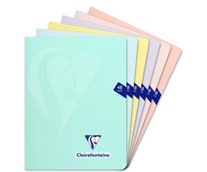 Cahier piqué Clairefontaine Mimesys Pastel 17 x 22 cm grands carreaux 48 pages couleurs assorties