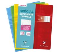 Clairefontaine 3996C Un Cahier Agrafé pour Déficients Visuels - 17x22 cm - 48 Pages Grands Carreaux Noirs 2,5 mm Agrandis 10/10 - Papier Blanc 90 g - Couverture Carte Pelliculée - Couleur Aléatoire