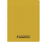 Cahier recyclé et recyclable, 96 pages seyès 90 g, couverture polypropylène jaune, format 17 x 22 cm CONQUERANT