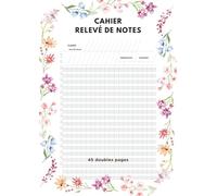 Cahier relevé de notes pour enseignant : Relevé de notes et suivi des compétences - 45 fiches double page pour 45 classes + pages lignées - Format A4