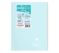 Cahier reliure intégrale enveloppante Koverbook A4 160 pages ligné + marge couverture polypropylène transparent - Bleu givré/Corail