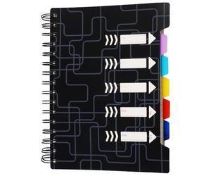 Cahier Spirale A5 avec Intercalaires, Carnet Spirale Rigide en Plastique | Carnet de Notes A5 avec Index Noir, Cahiers, Premium Cahier Ligné Robuste Pour Bureau, Travail, Uni et École