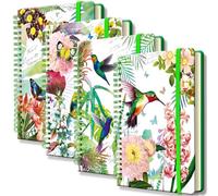 Cahier Spirale A5, Lot de 4 Carnet de Notes Ligné 160 Pages Carnet Spirale | Bloc Note Spirales avec Couverture Rigide Cahier Journal pour Voyage École Bureau, Motif Fleuri