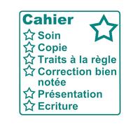 Cahier Tampon Auto-Encreur Pédagogique Pour Les Enseignants (Soin, Copie, Traits à la règle, Correction bien notée, Présentation, Ecriture). 5.2x5.5cm. Encre Turquoise. Réencrable.