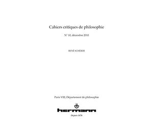 Cahiers critiques de philosophie n° 10: René Schérer