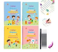 Cahiers D'écriture, Cahier D'exercices Magiques, D'écriture Manuscrite, Traçage Des Chiffres Et Lettres Avec Rainures, Stylo Magique D'entraînement à L'écriture, Lettres(French-1SET,Five pens)