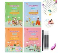 Cahiers D'écriture, Cahier D'exercices Magiques, D'écriture Manuscrite, Traçage Des Chiffres Et Lettres Avec Rainures, Stylo Magique D'entraînement à L'écriture, Lettres(German-1SET,Five pens)