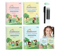 Cahiers d'écriture manuscrite, 4 cahiers d'entraînement rainurés, kit d'apprentissage de la calligraphie, traçage de lettres rainurées avec accessoires pour de 3 ans et plus