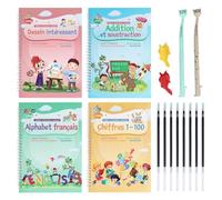 Cahiers d'écriture réutilisables à l'encre magique pour enfants - Pour enfants d'âge préscolaire - Modèle de rainures - Aide à l'écriture manuscrite - Version élargie - 4 livres + stylos
