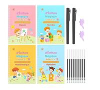 Cahiers d'Écritures Magiques - Lot de 4 - Inclus 2 Stylos - 10 Recharges - Pour Enfants de 3 à 6 Ans