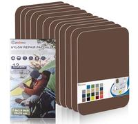 Cahomo Patch en nylon autocollant, 12 Pièces 20X10 cm Patch de réparation imperméable autocollants, tissu autocollant reparation, pour veste, tentes, doudoune, sac de couchage, sacs à dos-Marron